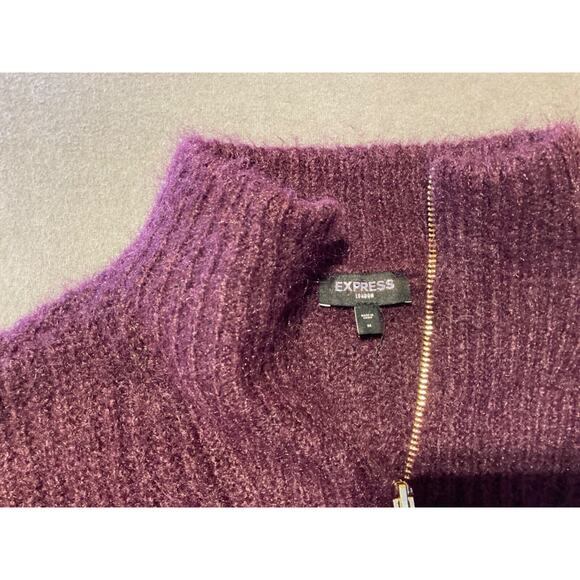 Express Purple Fuzzy Knit Half Zip Sweater Women’s Size M Wool Blend - Picture 3 of 9